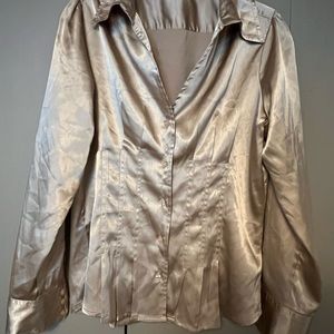 Beige Satin Button Up Top